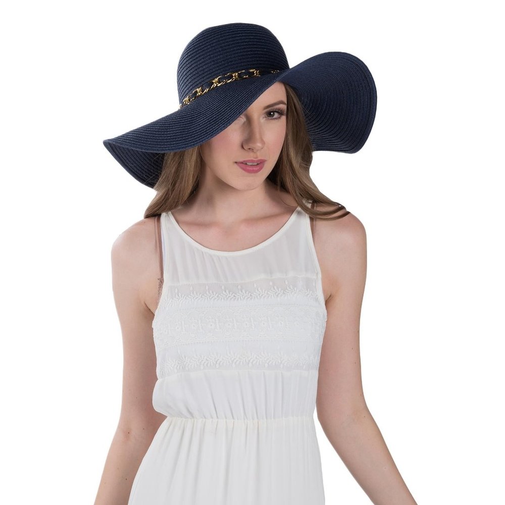 NWT Gold Chain Band Bow Accent Sun Hat